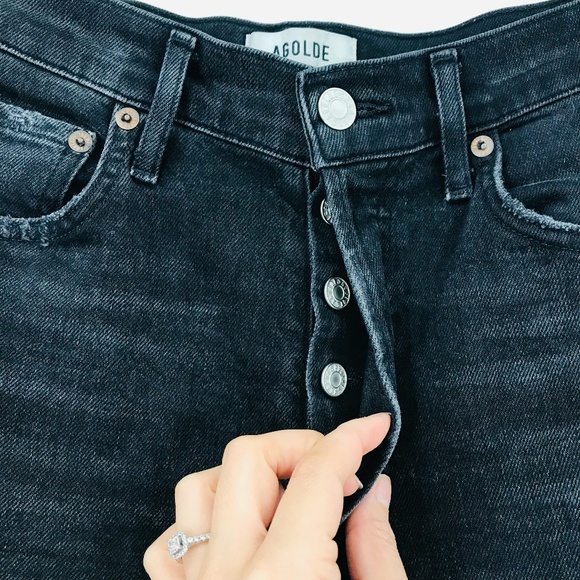 Agolde Nico High Rise Skinny Jeans Distressed Black Size 25 - Picture 3 of 11